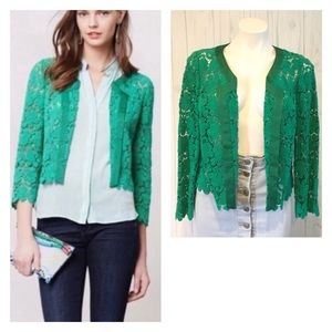 Anthro Elevenses Green Lace Bloom Blazer/Cardigan